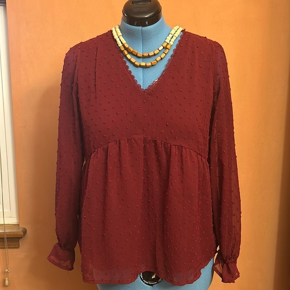 Andree by Unit Dot Blouse Maroon/Burgundy Medium - Picture 2 of 10